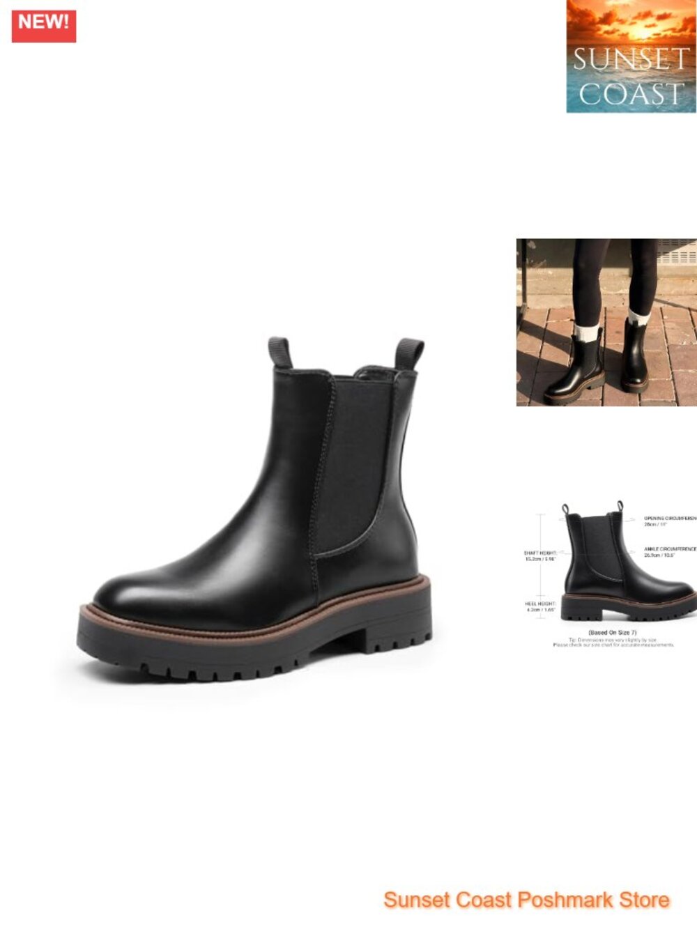 Faux Leather Chelsea Ankle Boots Slip On Chunky Heel Booties